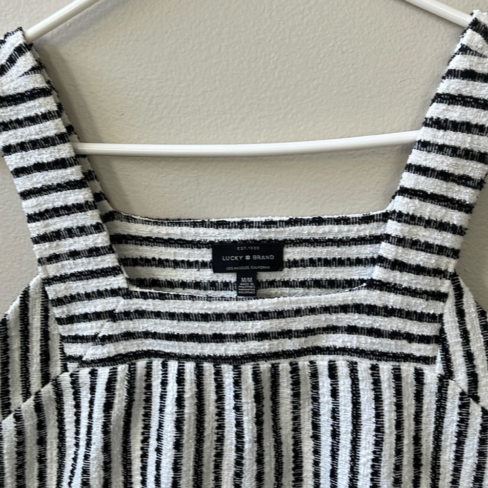 Lucky Brand EST 1990 Tank Top White/Black Stripe Cotton Blend Size Medium - Picture 3 of 11